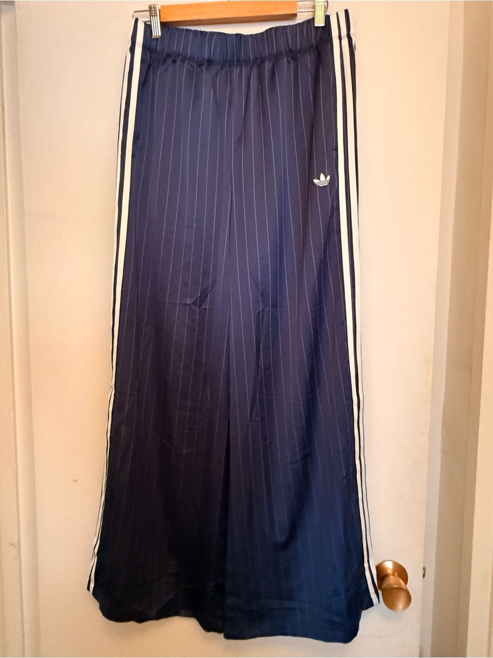 adidas Navy Pinstripe Track Skirt with White Side Stripes